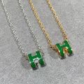 [クローバージュエリー]POP H グリーンネックレス シルバーアンドゴールド