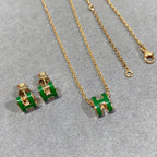 [クローバージュエリー]POP H グリーンネックレス シルバーアンドゴールド