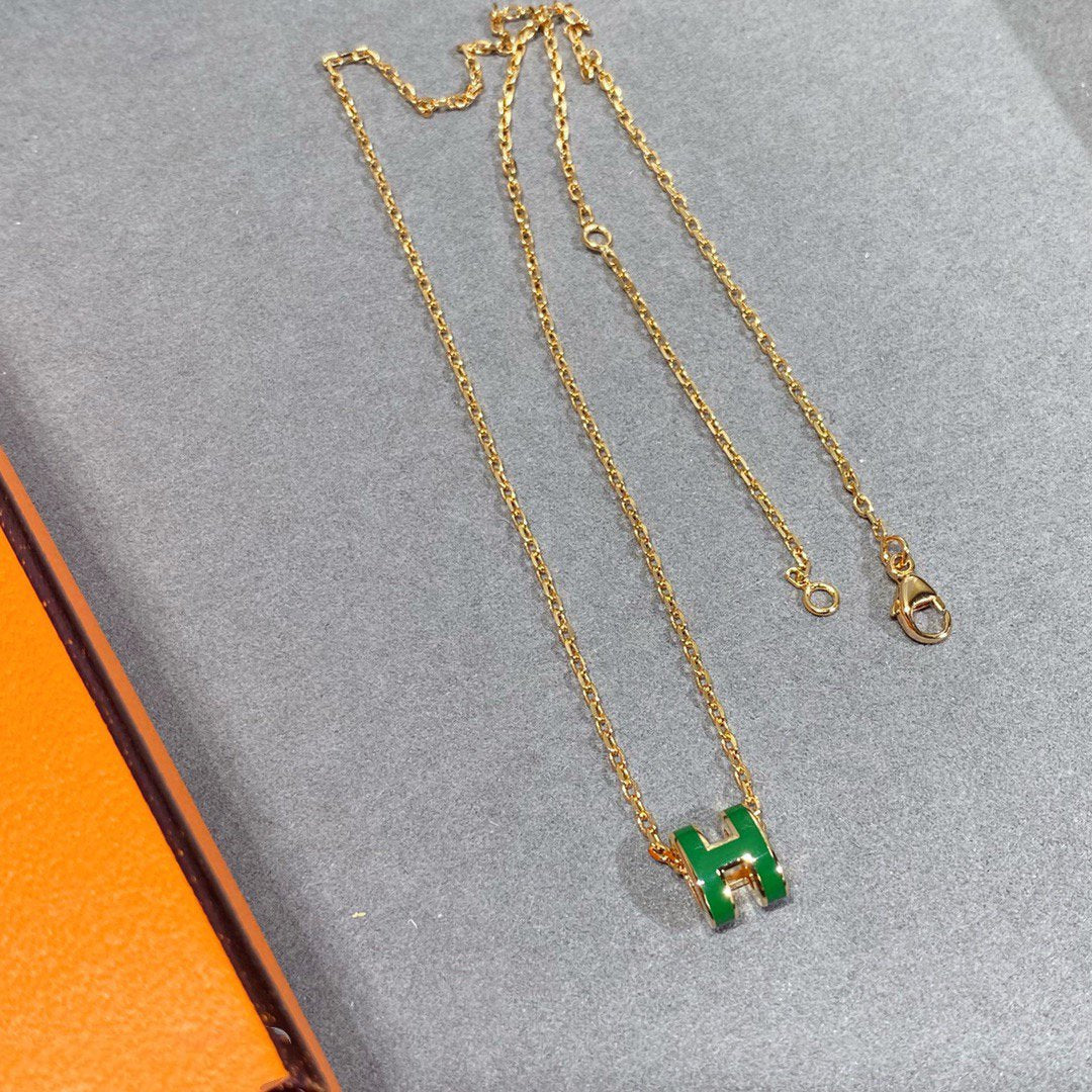 [Clover Jewelery]POP H GREEN NECKLACE SILVER AND GOLD