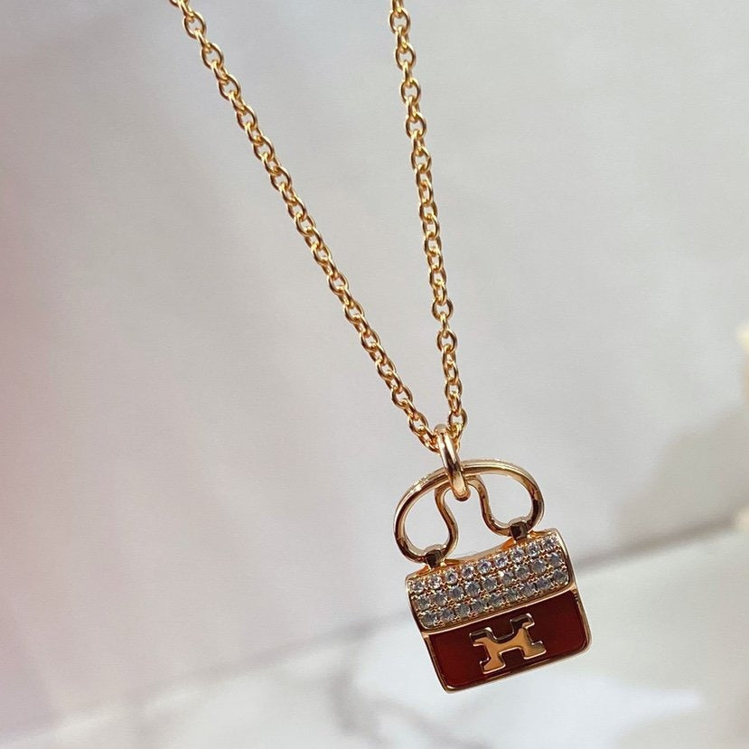 [Clover Jewelry]CONSTANCE RED PEDANT PINK GOLD NECKLACE