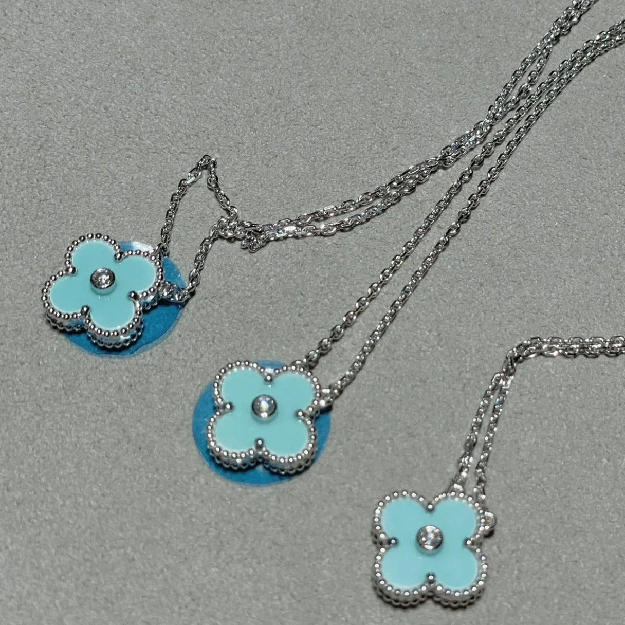 [Clover Jewelery]CLOVER 1 DIAMOND LIGHT BLUE SILVER NECKLACE