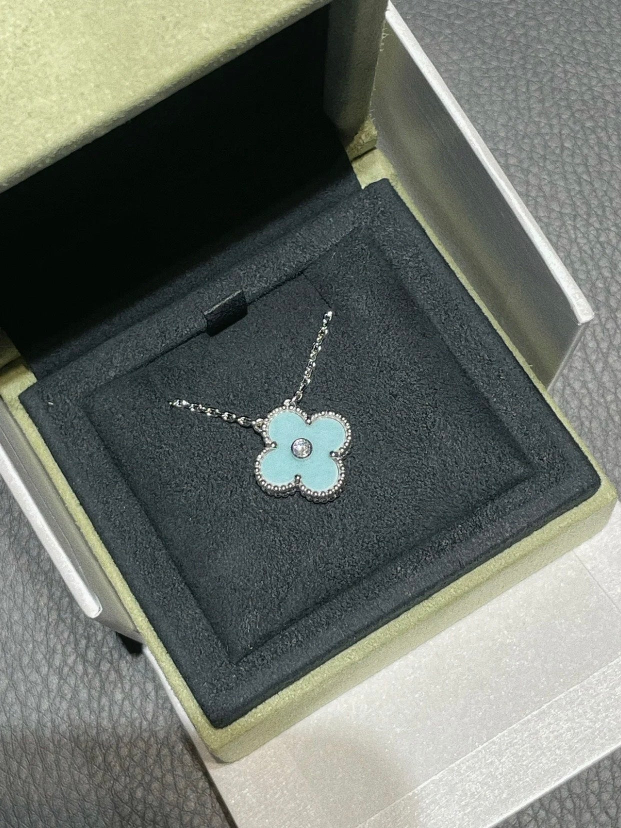 [Clover Jewelery]CLOVER 1 DIAMOND LIGHT BLUE SILVER NECKLACE
