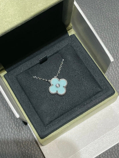 [Clover Jewelery]CLOVER 1 DIAMOND LIGHT BLUE SILVER NECKLACE