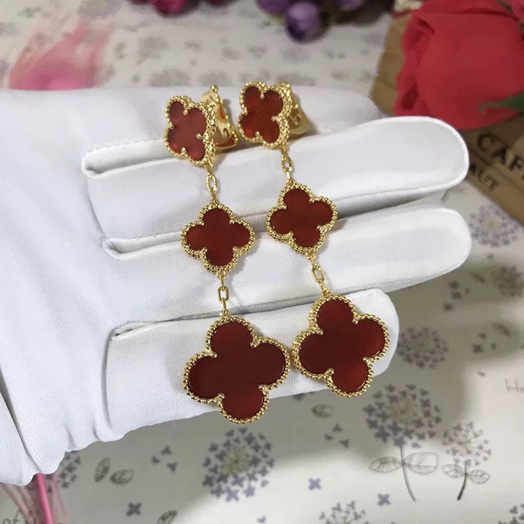 [Clover Jewelery]CLOVER 3 MOTIF CARNELIAN DROP EARRINGS