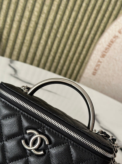 25P VANITY 17 CAVIAR WITH HANDLE METAL IN BLACK CALFSKIN SILVER HARDWARE