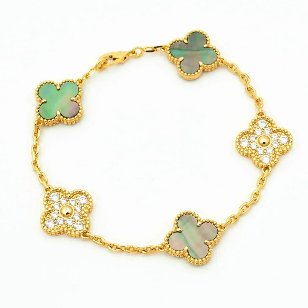[Clover Jewelry]クローバー 5モチーフ グレーMOP ダイヤモンド ブレスレット