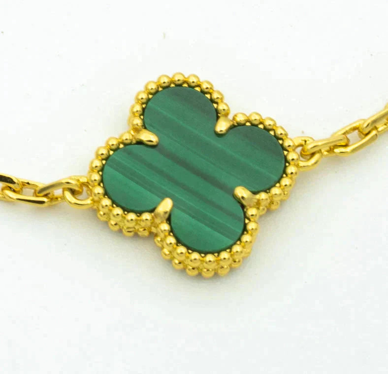 [Clover Jewelry]クローバー 5モチーフ マラカイト ダイヤモンド ブレスレット