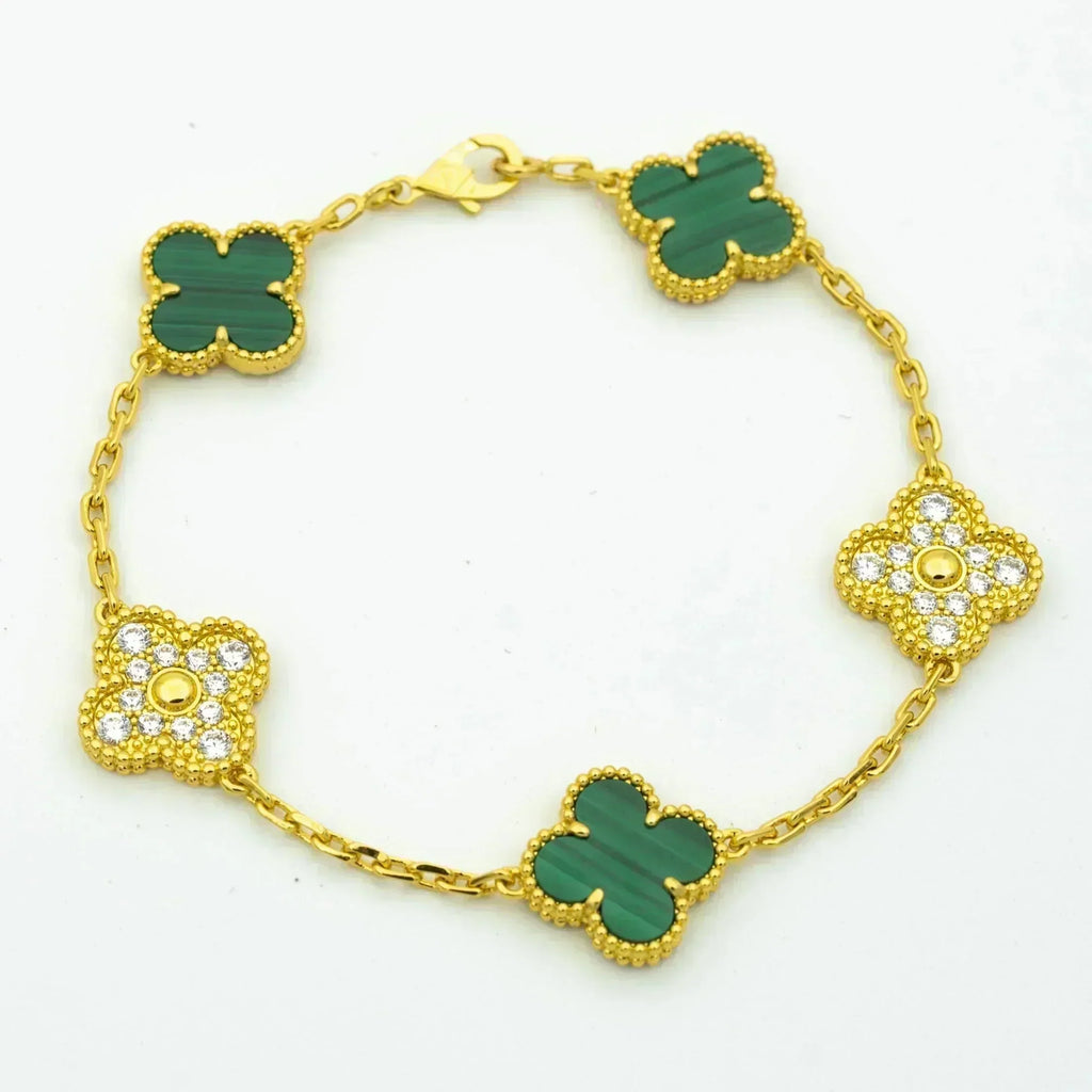 [Clover Jewelry]クローバー 5モチーフ マラカイト ダイヤモンド ブレスレット