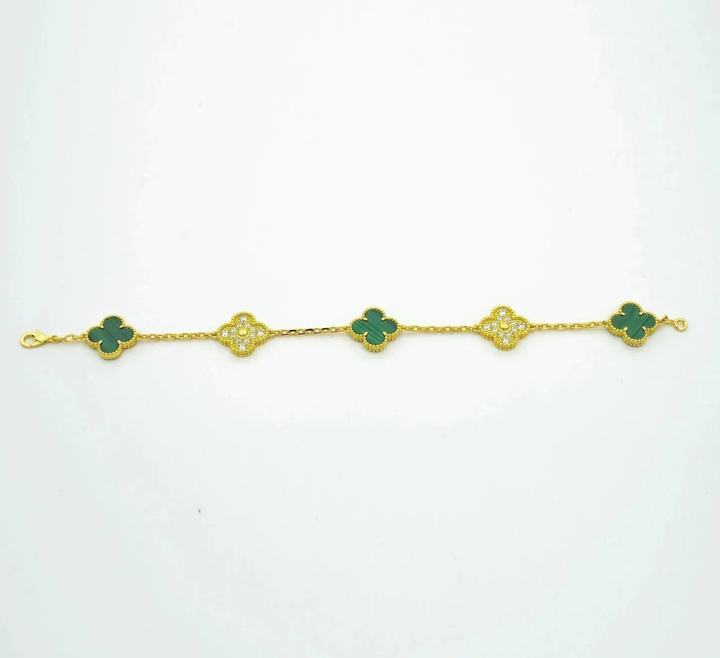 [Clover Jewelry]クローバー 5モチーフ マラカイト ダイヤモンド ブレスレット