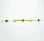 [Clover Jewelry]クローバー 5モチーフ マラカイト ダイヤモンド ブレスレット