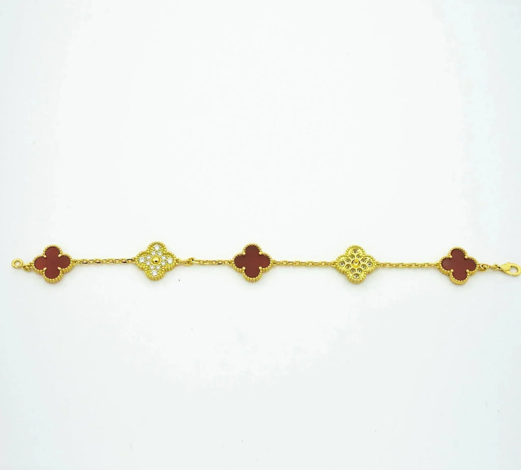 [Clover Jewelry]CLOVER 5 MOTIFS CARNELIAN DIAMOND BRACELET