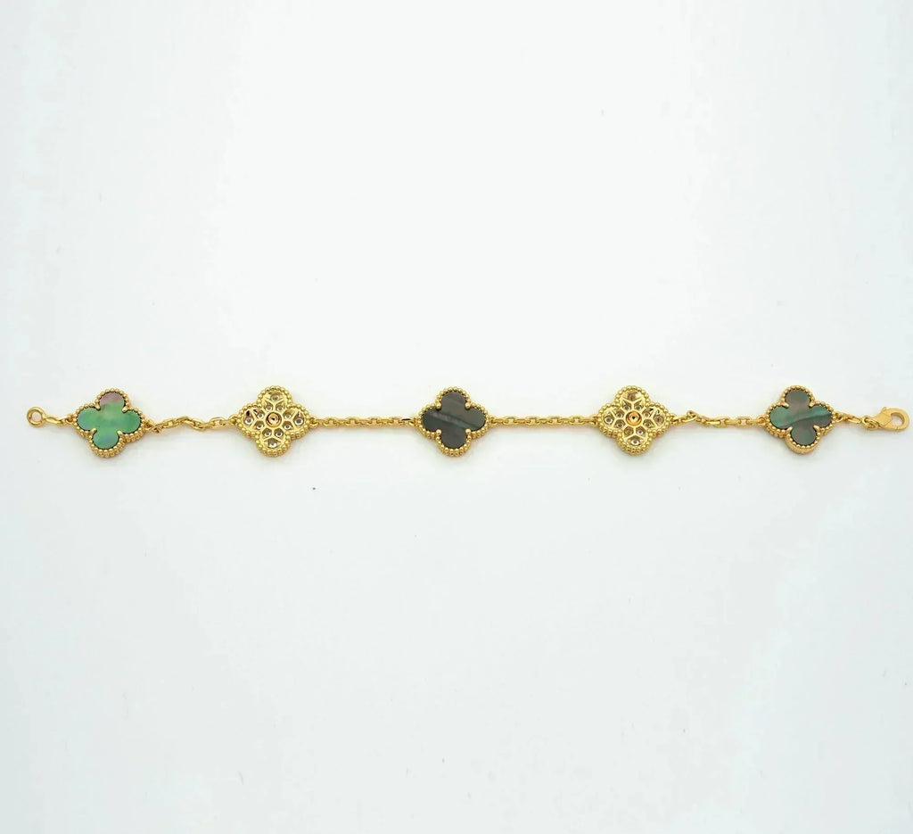 [Clover Jewelry]クローバー 5モチーフ グレーMOP ダイヤモンド ブレスレット