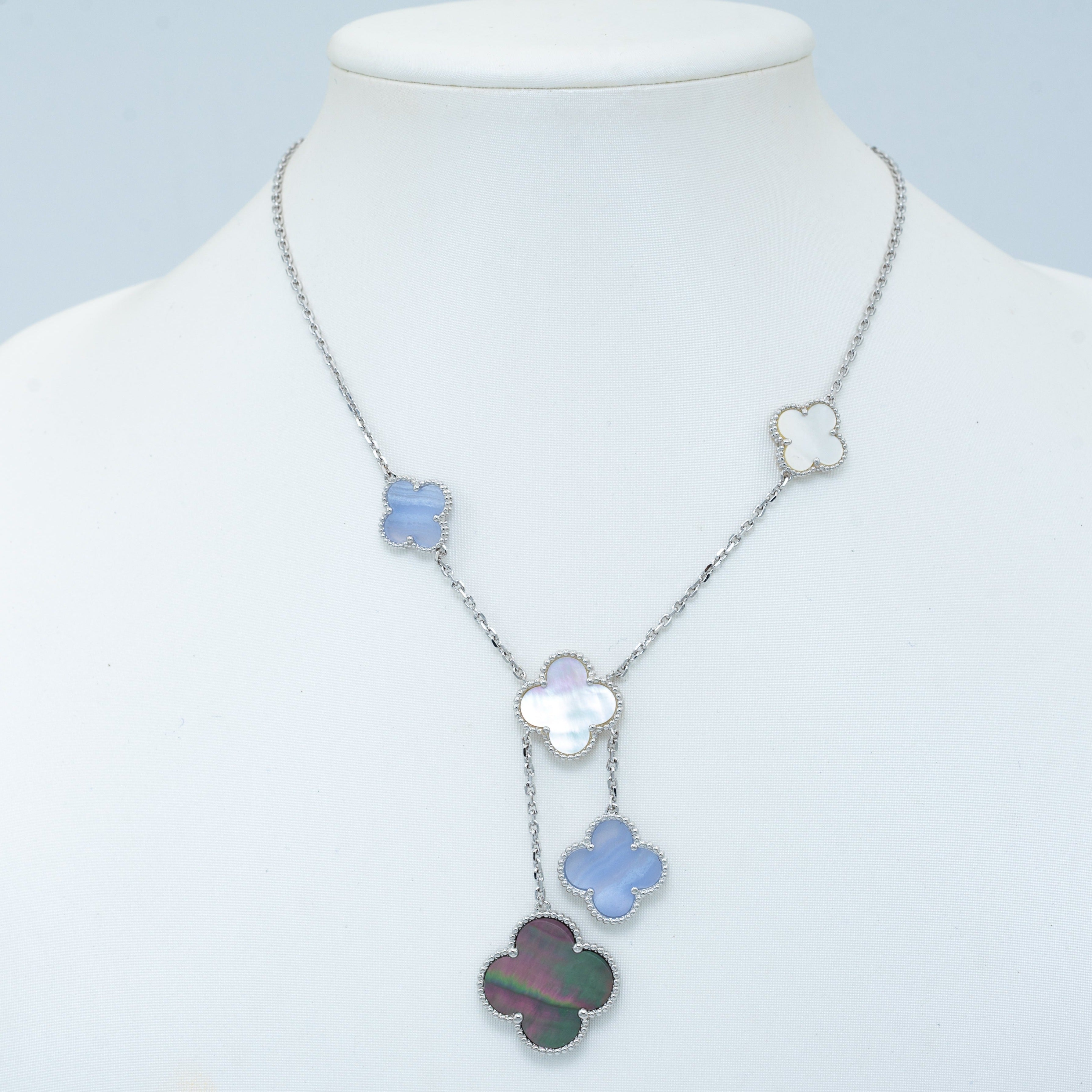 [Clover Jewelry]KLEE MOP CHALCEDON HALSKETTE SILBER 6 MOTIVE