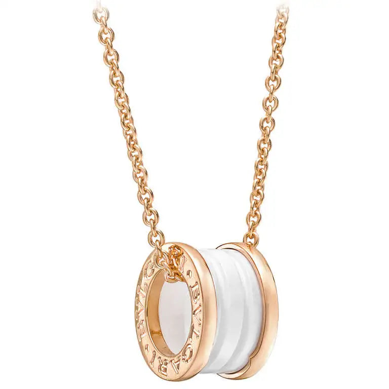 [Clover Jewelery]ZERO 1 WHITE CERAMIC PINK GOLD DIAMOND NECKLACE