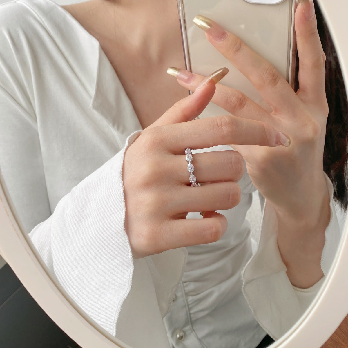 [Clover Jewelery]Exquisite Pear Cut Tennis Ring