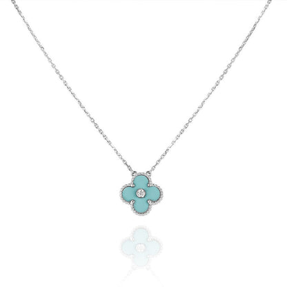 [Clover Jewelery]CLOVER 1 DIAMOND LIGHT BLUE SILVER NECKLACE