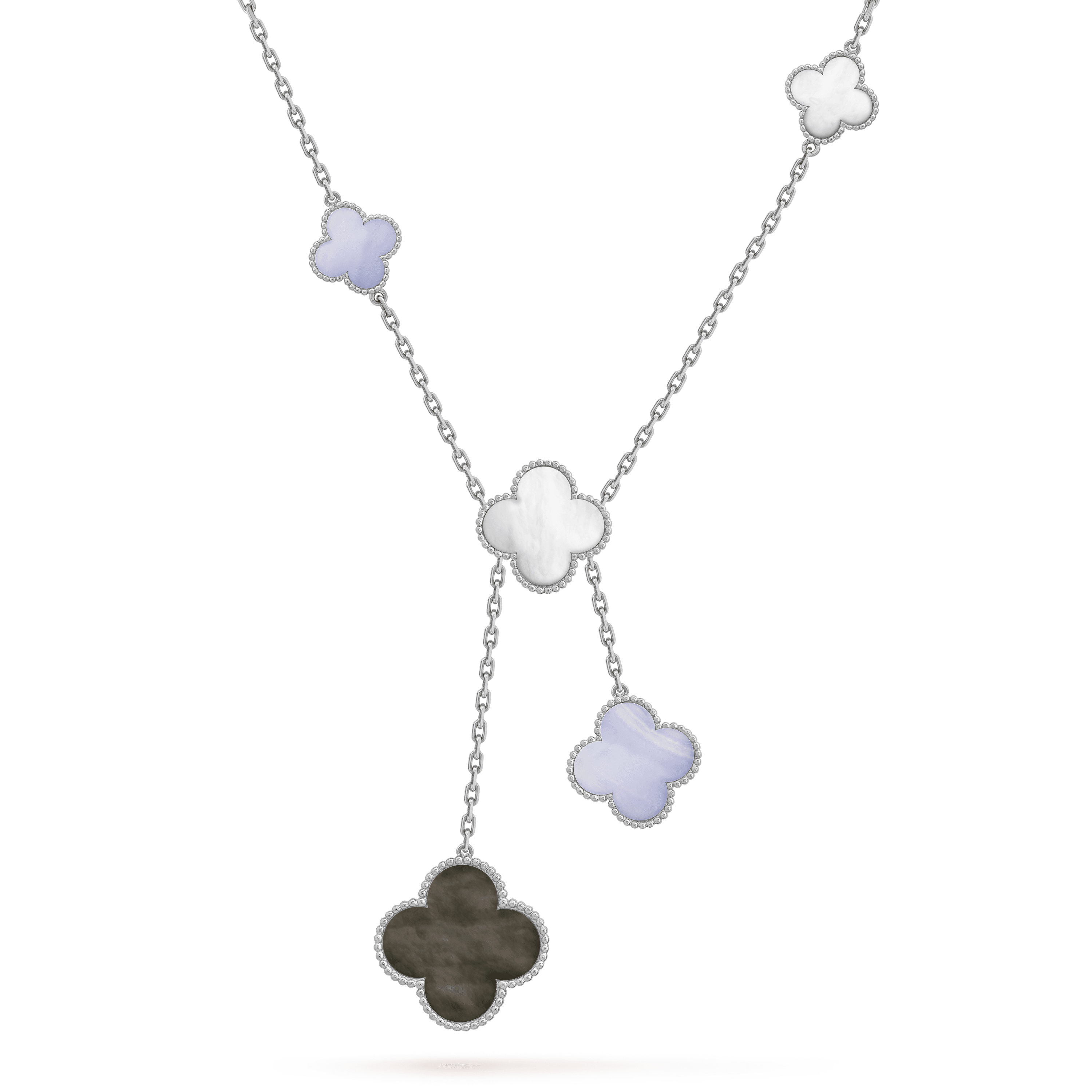 [Clover Jewelry]KLEE MOP CHALCEDON HALSKETTE SILBER 6 MOTIVE