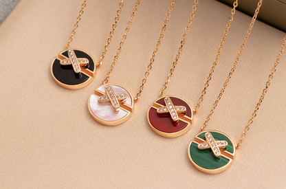 [Clover Jewelery]JEUX DE PINK GOLD DIAMOND NECKLACE