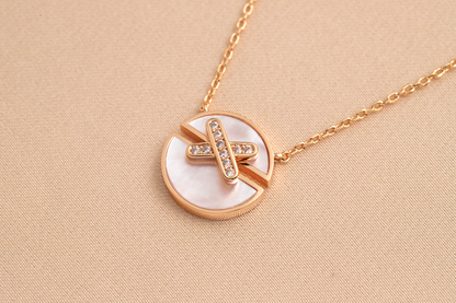 [Clover Jewelery]JEUX DE PINK GOLD DIAMOND NECKLACE