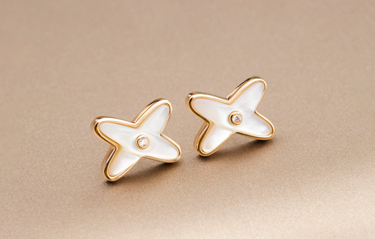 [Clover Jewelery]JEUX DE WHITE MOP PINK GOLD DIAMOND EARRINGS