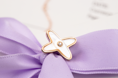 [Clover Jewelery]JEUX DE WHITE MOP ROSE GOLD DIAMOND EARRINGS