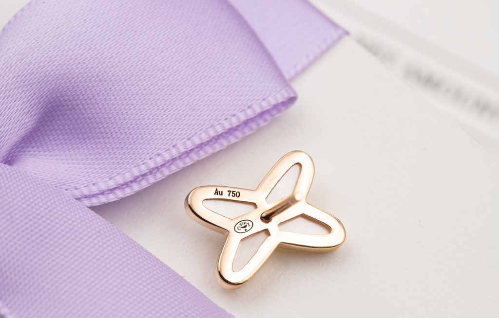 [Clover Jewelry]JEUX DE WHITE MOP ROSE GOLD DIAMOND EARRINGS