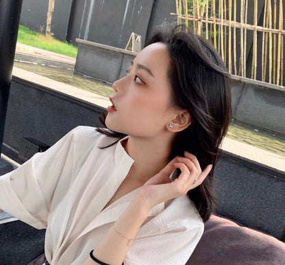 [Clover Jewelery]JEUX DE WHITE MOP PINK GOLD DIAMOND EARRINGS