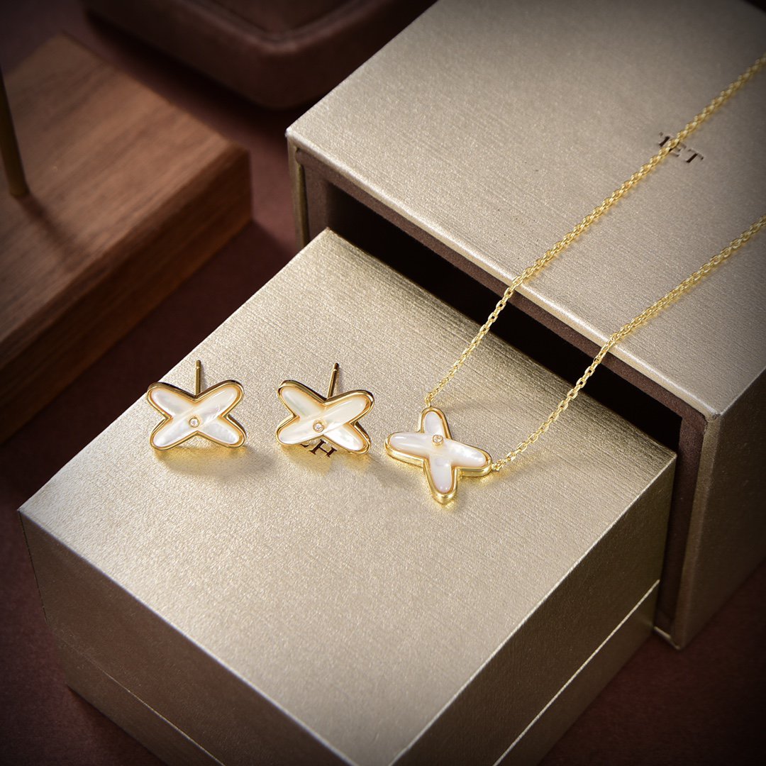 [Clover Jewelry]WEISSE MOP GOLD DIAMOND OHRRINGE