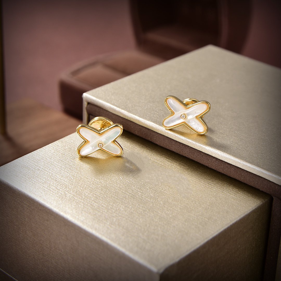 [Clover Jewelry]WEISSE MOP GOLD DIAMOND OHRRINGE