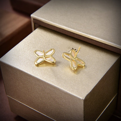 [Clover Jewelery]JEUX DE WHITE MOP GOLD DIAMOND EARRINGS