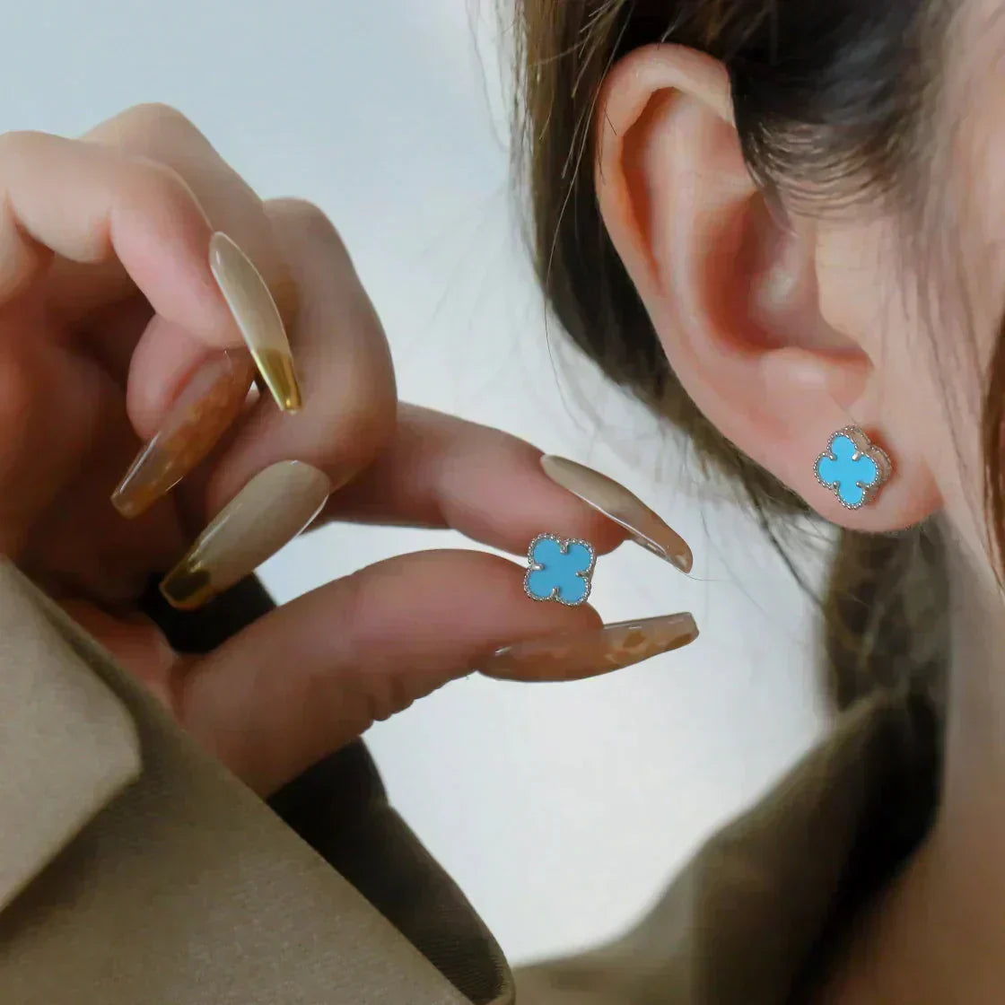 [Clover Jewelery]CLOVER MINI 9.5MM ONYX STUD EARRINGS SILVER