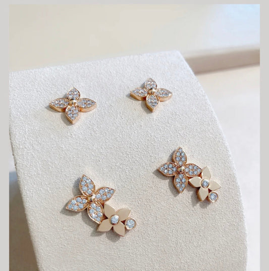 [Clover Jewelery]STAR BLOSSOM STUD EARRINGS PINK GOLD DIAMONDS