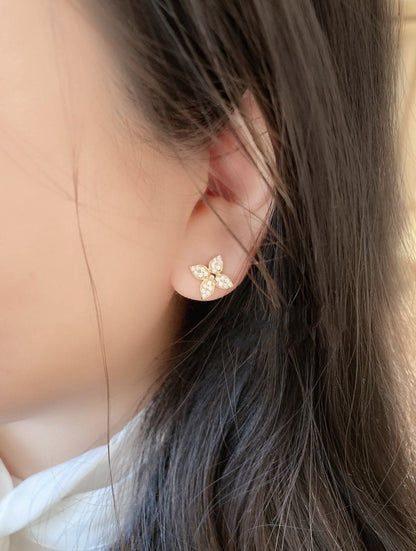 [Clover Jewelery]STAR BLOSSOM STUD EARRINGS PINK GOLD DIAMONDS