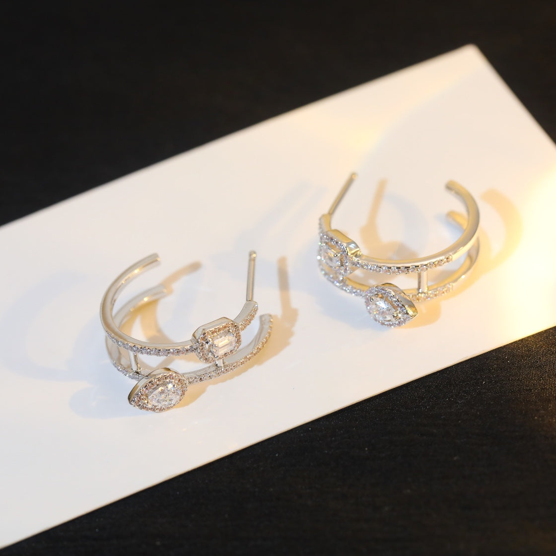 [Clover Jewelry]CREOLES MY TWIN 2 RANGS SILVER DIAMOND EARRINGS