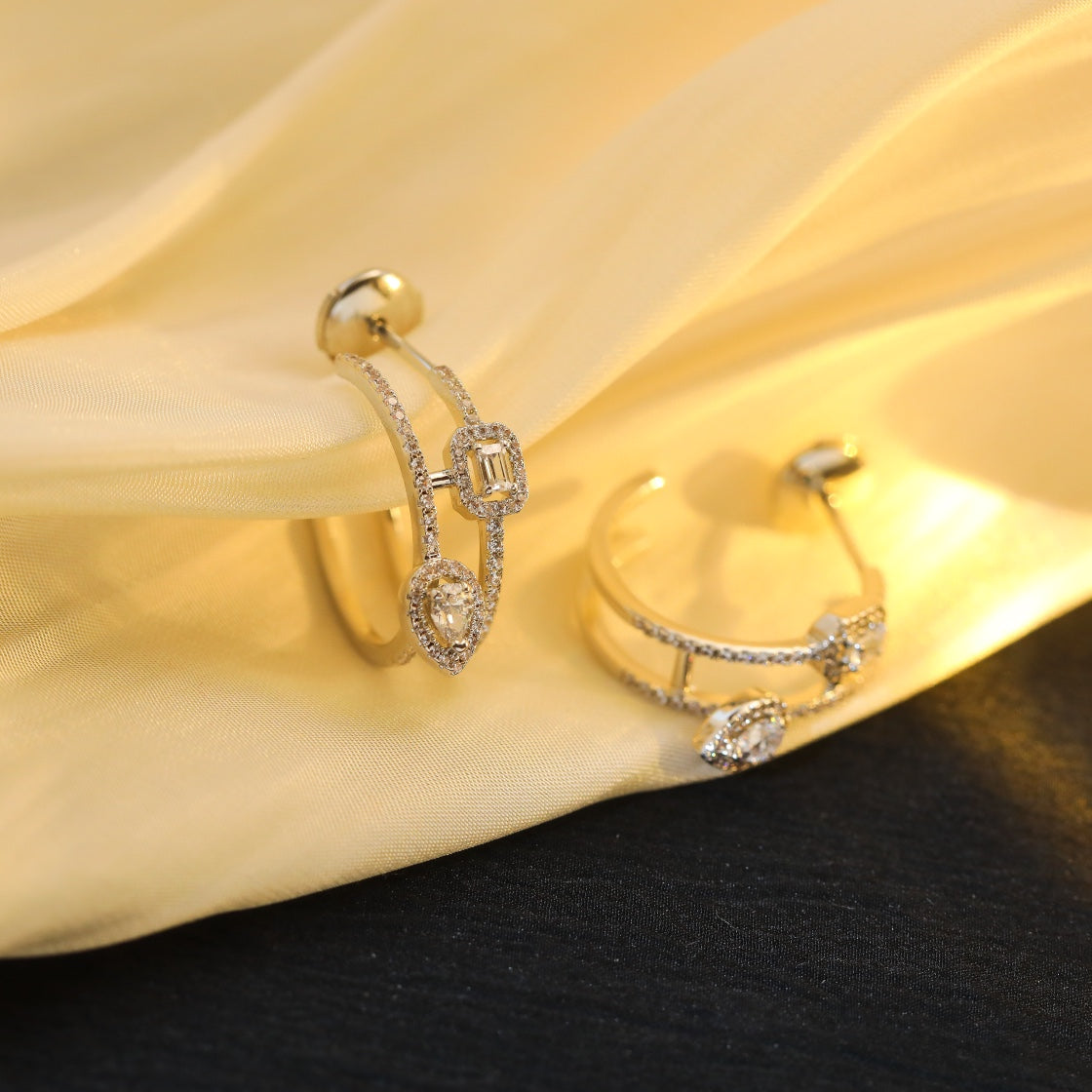 [Clover Jewelry]CREOLES MY TWIN 2 RANGS SILVER DIAMOND EARRINGS