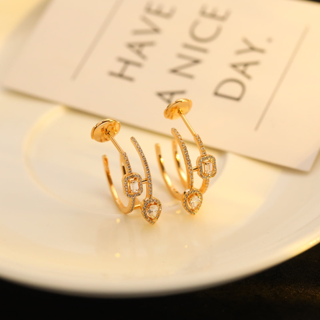 [Clover Jewelry]CREOLES MY TWIN 2 RANGS SILVER DIAMOND EARRINGS