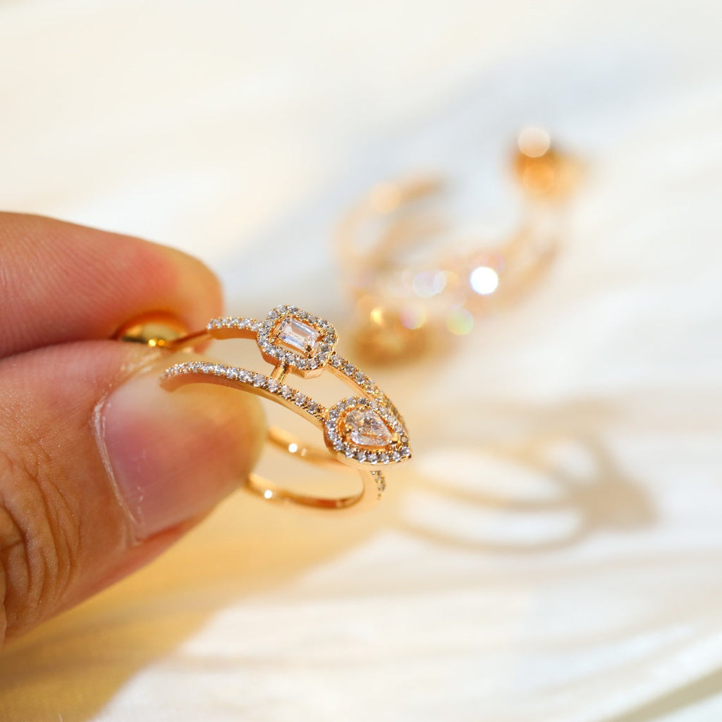 [Clover Jewelry]CREOLES MY TWIN 2 RANGS SILVER DIAMOND EARRINGS
