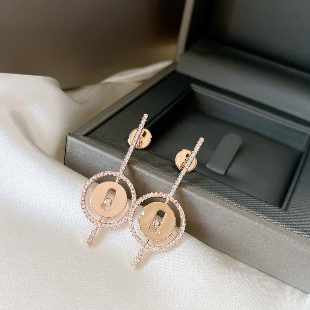 [Clover Jewelry]LUCKY MOVE ARROW PINK GOLD DIAMOND EARRINGS