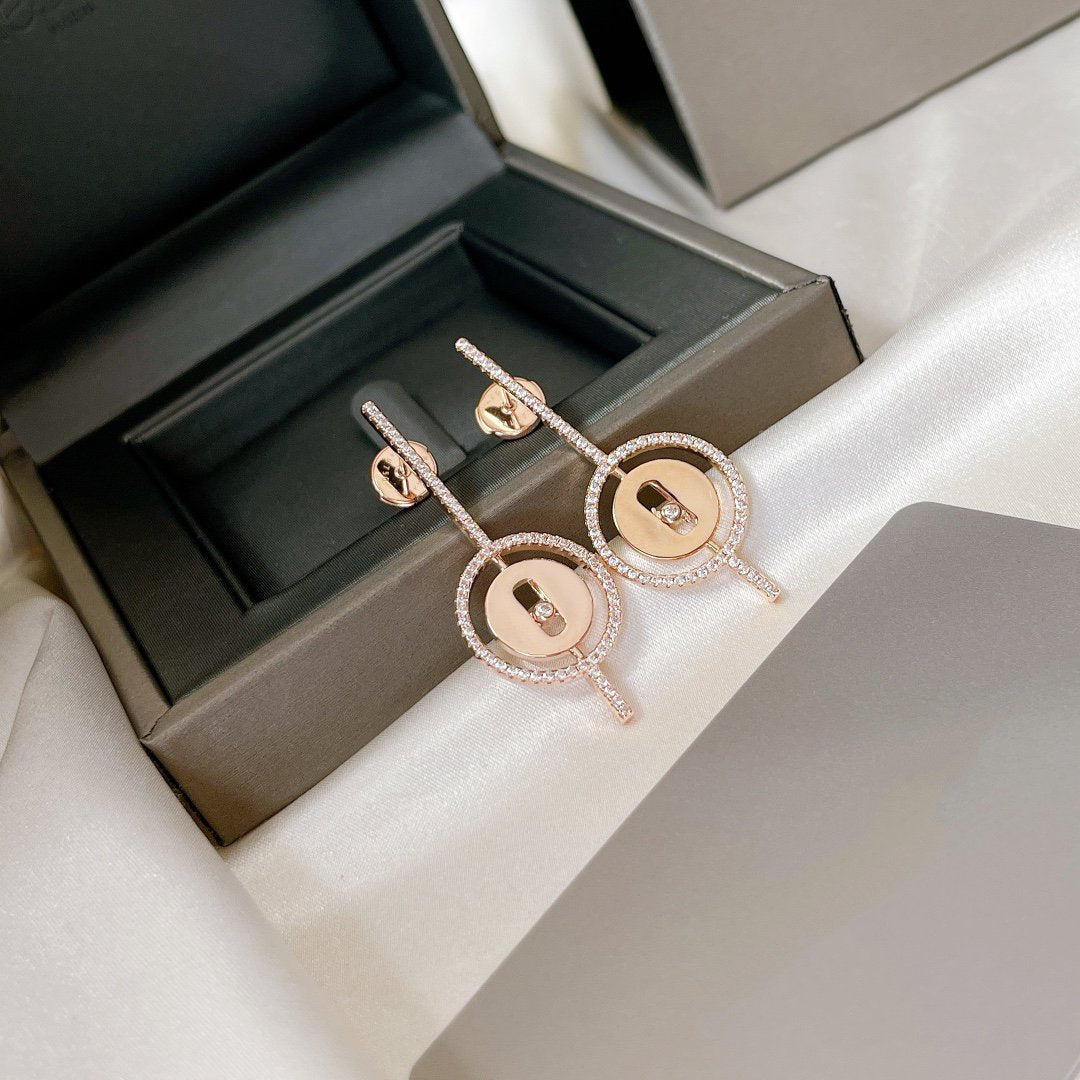 [Clover Jewelry]LUCKY MOVE ARROW PINK GOLD DIAMOND EARRINGS