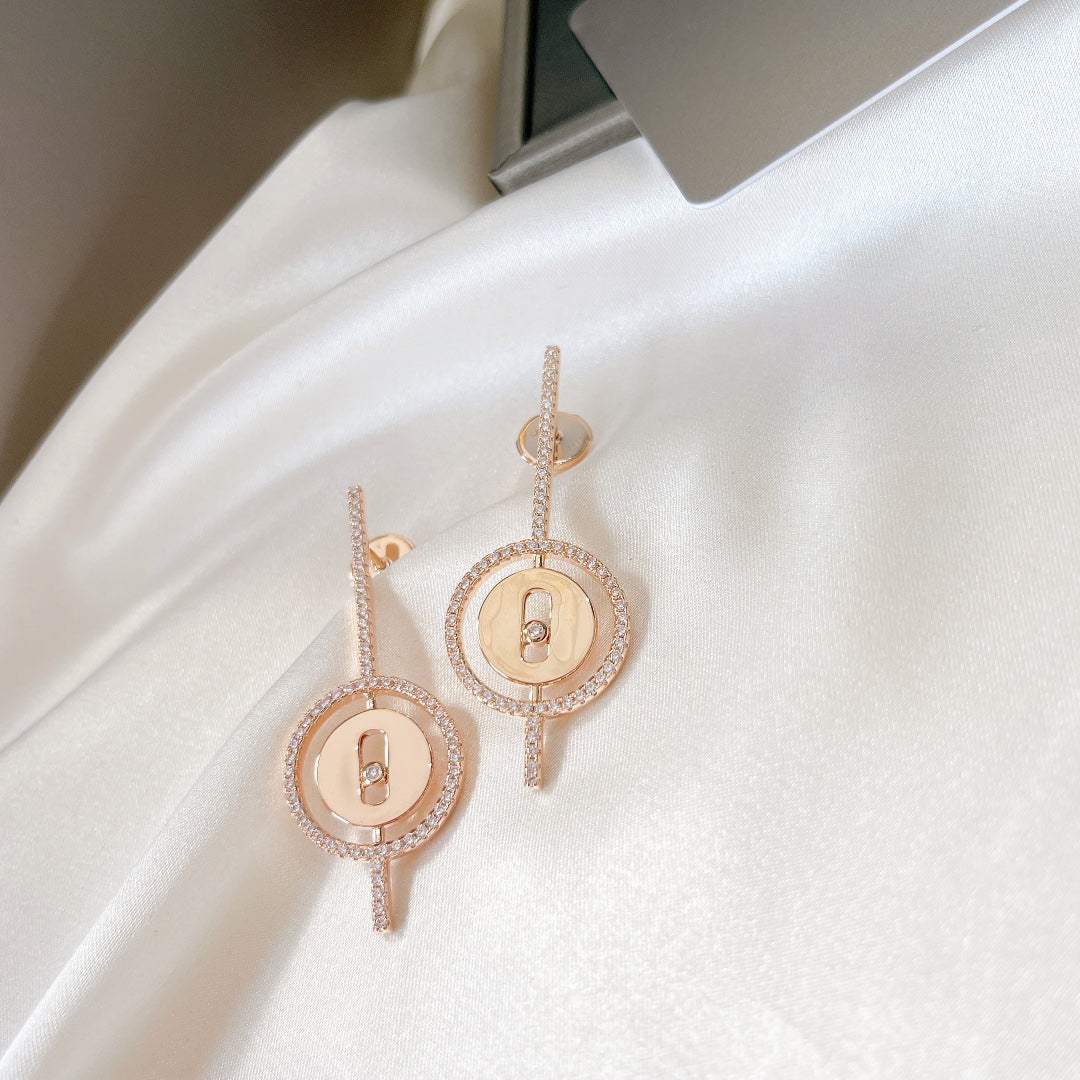 [Clover Jewelry]LUCKY MOVE ARROW PINK GOLD DIAMOND EARRINGS