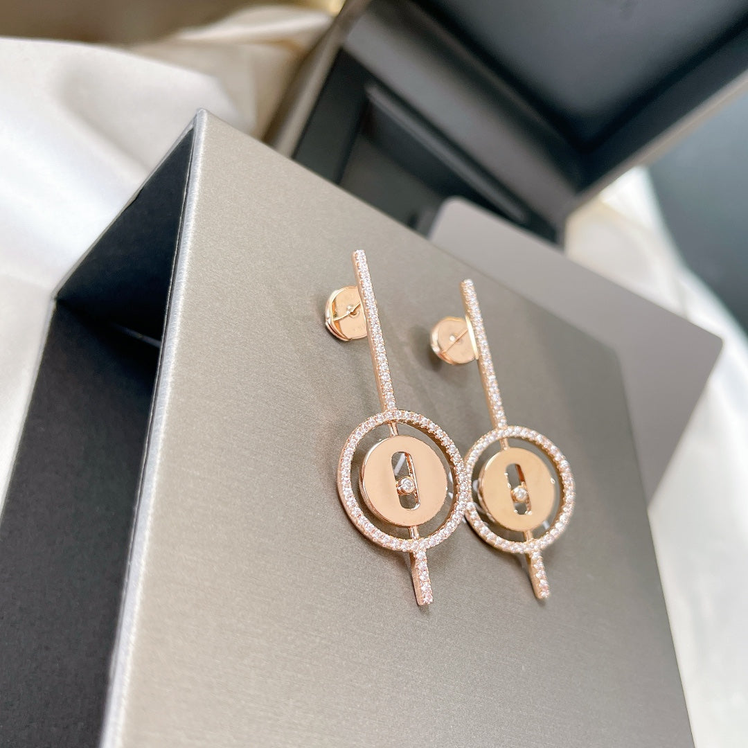 [Clover Jewelry]LUCKY MOVE ARROW PINK GOLD DIAMOND EARRINGS