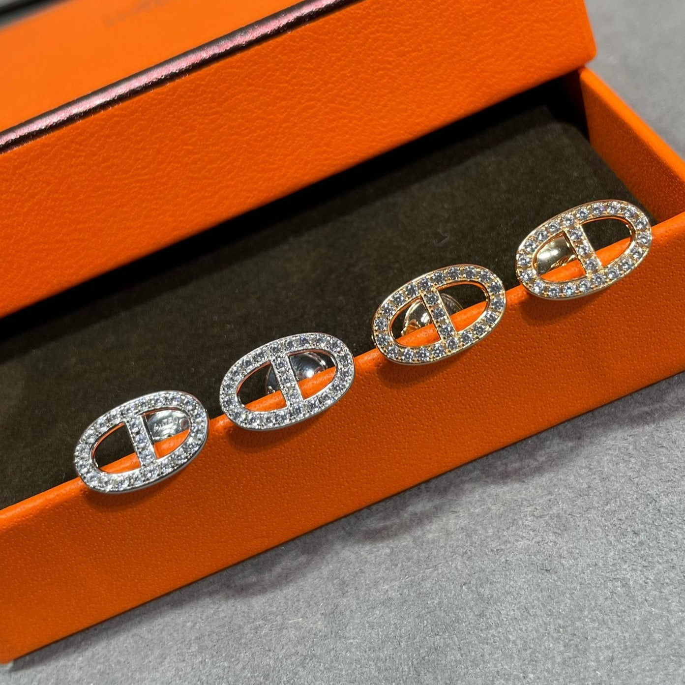 [Clover Jewelry]HM FULL DIAMOND PIG NOSE STUD EARRINGS