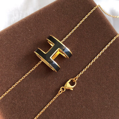 [Clover Jewelery]HM CLIC BLACK ENAMEL GOLD NECKLACE