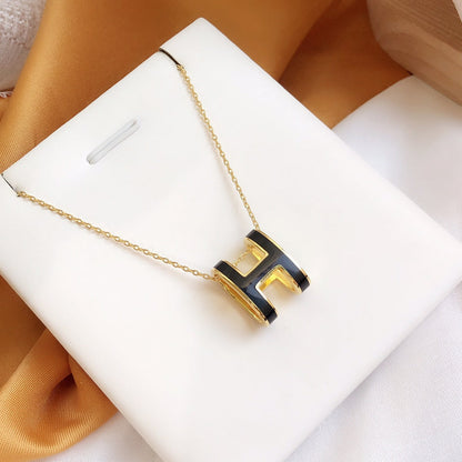 [Clover Jewelery]HM CLIC BLACK ENAMEL GOLD NECKLACE