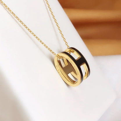 [Clover Jewelery]HM CLIC BLACK ENAMEL GOLD NECKLACE
