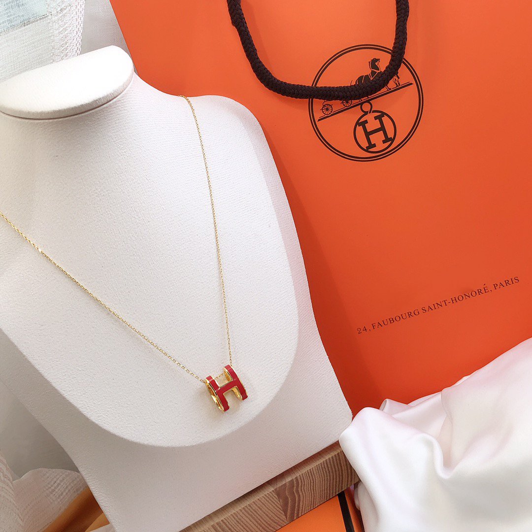 [Clover Jewelery]HM CLIC RED ENAMEL GOLD NECKLACE