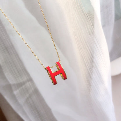 [Clover Jewelery]HM CLIC RED ENAMEL GOLD NECKLACE