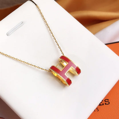 [Clover Jewelery]HM CLIC RED ENAMEL GOLD NECKLACE