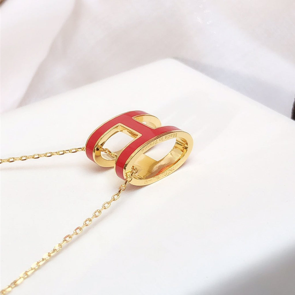 [Clover Jewelry]HM CLIC RED ENAMEL GOLD HALSKETTE