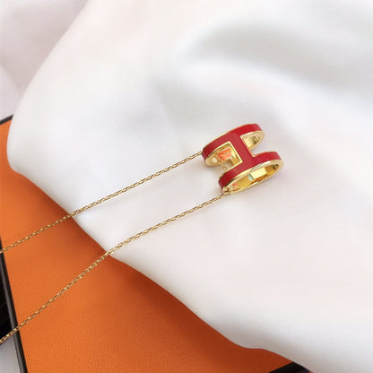 [Clover Jewelery]HM CLIC RED ENAMEL GOLD NECKLACE
